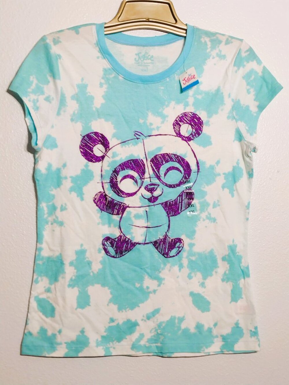 Justice Tee T-Shirt Sm Vibrant Clouds Lite Blue Purple Panda Tags